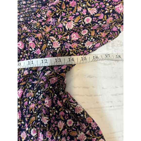 Cottagecore Shirt Small Blue, Pink Floral Smocked Lightweight Stretch Old Navy - Picture 3 of 6